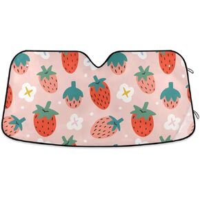 Qilmy Front Windshield Sun Shade Cute Hand Drawn Summer Berries Strawberries Folding Sun Shield Shade, Blocks UV Ray to Keep Your Vehicle CoolSun Visor Protector for Fits Car Truck SUV 55"x27.6"