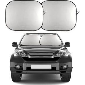 Amiss 2 Piece Foldable Car Front Window Sunshade, Windshield Sun Shade, 210T Coated Silver Cloth Reflective Polyester Material, Car Interior Accessories (Large 32.5 x 36 in)