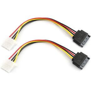 2pcs SATA Male to IDE Molex 4Pin Female HDD Extension Power Adapter Cable 15 Pin 20cm for Serial ATA Hard Drives and CD ROM Drives