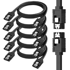 SaiTech IT 5-Pack SATA III 6.0 Gbps Data Cable with Locking Latch for HDD & SSD Cable III 6Gbps (Black - Straight with Both Side Locking Latch, Sata Cable) 45CM