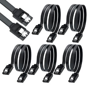 SaiTech IT 5-Pack SATA III 6.0 Gbps Data Cable with Locking Latch for HDD & SSD Cable III 6Gbps (Black - Straight with Both Side Locking Latch, Sata Cable) 45CM