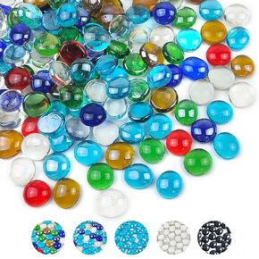 Glass Beads for Vases, 1lb Black Flat Glass Pebbles, 100 Pcs Glass Marbles Gemstone Aquarium Rocks Multiple Color Choices Home Decor Rocks