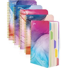 Spiral Notebooks 5 Subject 5-Pack College Ruled Hardcover with Removable Dividers 160 Pages/80 Sheets Each, A5(8.5 "x 5.7") Cute Blooming Floral, for Students Office Business Diary Book