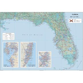 Physical Florida State Poster Map - 23.3 x 16.5 Inches - Paper Laminated