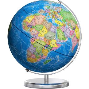 SOUNDANCE 13 Inch World Globe with Stable Heavy Metal Base, Educational Globe for Kids Learning, Large Globe Lamp with Colorful HD World Map Details, Constellation