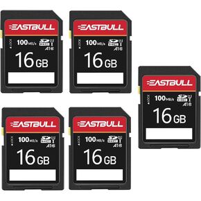 5 عبوات من بطاقات SD سعة 32 جيجابايت EASTBULL فئة 10 بطاقة SD U1 V30 عالية السرعة 100 ميجابايت/ثانية قراءة بطاقة ذاكرة SDHC 5 عبوات للكاميرا، فيديو عالي الدقة بالكامل، مع 5 حافظات صغيرة (32 جيجابايت، 5 عبوات)