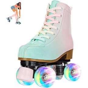 jessie Roller Skates for Girl and Women, PU Leather Light up Kids Roller Skates, Fantasy Adjustable Four-Wheel Beginner Girl Skates Roller Skates Girls Ages 8-12 for Indoor Outdoor