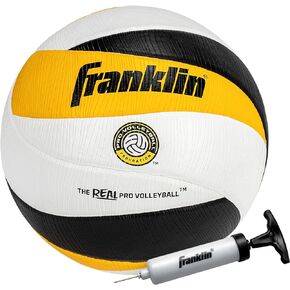 Franklin Sports PVF Real Pro Indoor Game Volleyball - Official Size Professional Indoor Volleyball for Match Play - 12 Panel Microfiber Cover Game Volleyball Ball - Volleyball + Pump with Needle Set