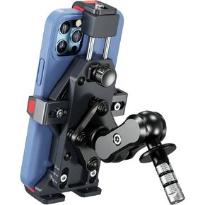 BRCOVAN Aluminum Alloy Motorcycle Fork Stem Phone Mount with Vibration Dampener & High-Speed Secure Lock, Anti-Theft Adjustable Motorcycle Cell Phone Holder for 4.7''-7.2'' Mobile Phones