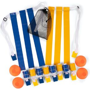 Deluxe Flag Football Game Set: Champion Sports Flag Football Equipment - Game Sets with 5 Blue Flag Football Belts, 5 Yellow Flag Football Belts, 4 Orange Disc Cones and Mesh Carrying Bag