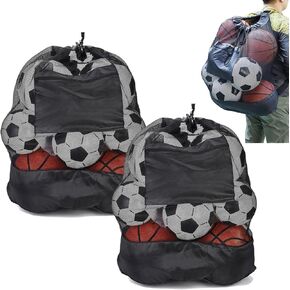 2 Pack Extra Large Sports Ball Bag,Mesh Soccer Ball Bag，Heavy Duty Drawstring Bags Hold Equipment for Coach, Basketball,Football, Volleyball,BaseBall and Swimming Gears with Adjustable Strap