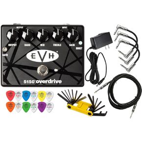 MXR EVH5150 Overdrive Distortion Electric Guitar Effects Pedal with Boost Switch and Noise Gate Featuring Tonebird 1500mA 9V Adapter, Patch Cable, Multi-Tool, Picks Bundle