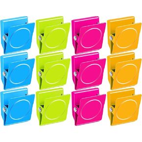12 Pieces Fridge Magnet Clips Plastic Box, Refrigerator Whiteboard Wall Fridge Memo Note Paper Clips, Heavy Duty Metal Magnetic Clip for Photos, Pictures, Papers on Home & Office & Teaching