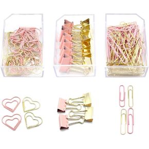 Gold Blue Binder Clips and Paper Clips Set (3-in-1 Boxed), for Office School Supplies Teachers Classroom Daily use