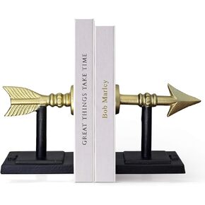 Large Gold Arrow Metal Bookends | Heavy, Decorative, Farmhouse, & Unique for The Bookshelf by Wallcharmers