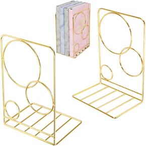 Metal Gold Bookends,Beautiful, Not Rusty, 5.3 in × 3.9 in × 7.6 in The Metal Book Ends is a Good Choice for Organizing Your Desk (Gold Circle)