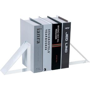 MyGift Luxurious Premium Clear Hotel Style Bookends in Modern Triangle Shape, Decorative Transparent Triangular Book Ends for Office Desktop or Bookshelf, 1 Pair