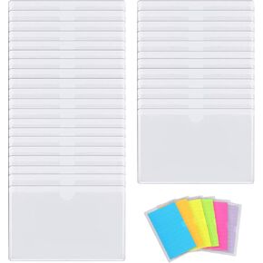 32 Pack Self-Adhesive Index Card Pockets Top Open Crystal Clear Plastic Card Holder Suitable for Organizing and Protecting 3x5 Inches Index Cards, Business Cards, Photo, Label and Planner in Kuwait