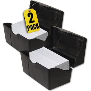 1InTheOffice Index Card Holder 3x5, Plastic Index Card Box 3x5, Black, 400 Capacity (2 Pack)