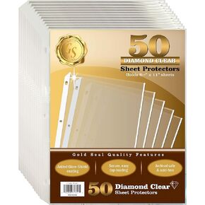 GOLD SEAL 50 Count Diamond Clear Sheet Protectors, Anti Glare Coating, Standard Durable Weight,8.5 x 11", Topload, 50 Pack