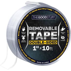 شريط مزدوج الجوانب عالي التحمل [1 × 10 قدم] شريط نانو شفاف للتركيب - شريط تثبيت على الوجهين قابل لإعادة الاستخدام - تحذير هذا الشريط قوي - ليس للجدران المطلية in Kuwait