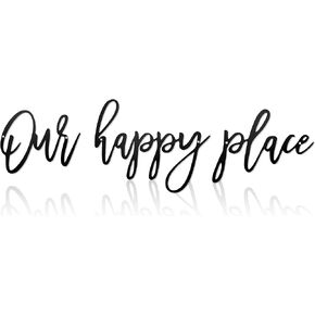 Metal Our Happy Place Wall Sign Decor Metal Cut Words Laser Cut Words Metal Words Patio Decor Metal Our Happy Place Sign Wall Decor for Home Living Room, Bedroom, Kitchen, Bathroom,Patio and More