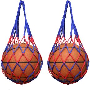 2PCS Basketball Net Bags Portable Multifunctional Ball Net Bags For Volleyball Basketball Football Baseball etc. (Red Blue)