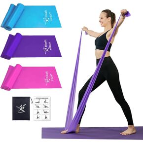 Therapy Flat Resistance Bands Set, Latex Free Flat Elastic Exercise Stretch Bands for Stretching, Flexibility, Pilates, Yoga, Ballet, Gymnastics, Rehab, Workout, Pink, Purple, Blue (3 Pack, 5 FT long)