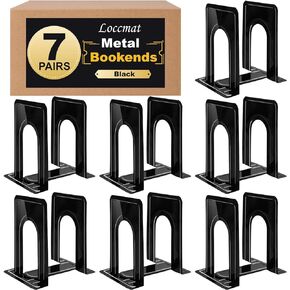 14 PCS/7 Pair Bookends,Book Ends for Shelves,Metal Bookends,Heavy Duty Bookends,Black Book Ends,Non-Skid Bookend,Universal Book Stopper for Heavy Books/Movies/CDs,Office Home,6.5 x 4.9 x 5.7in