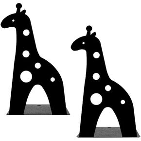 ARTIBETTER Book Ends Vintage Office Decor 2pcs Cartoon Animal Bookends Giraffe Book Stand Non Skid Book Supports Magazine Organizer for Home Office (Black) Office Bookshelf Vintage Decor