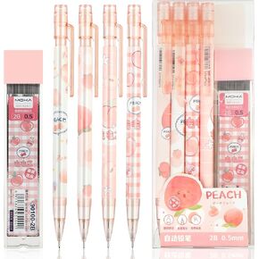 4 Pcs Cute Mechanical Pencil Set Including 0.5mm Pastel Mechanical Pencils with 1 Tubes Refills Stationary Cute School Office Supplies for Writing Drawing Sketching