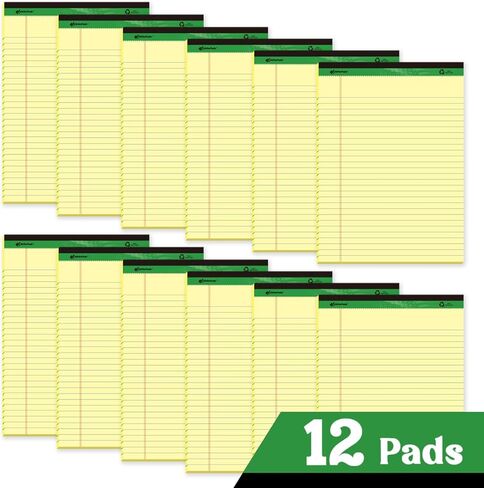 وسادات KAISA القانونية مقاس 8.5x11 بوصة، وسادات كتابة عريضة، دفاتر ملاحظات ورقية معاد تدويرها 8.5x11 وسادات قانونية، صفراء 50 ورقة 12 وسادة، REC-MCY50W in Kuwait