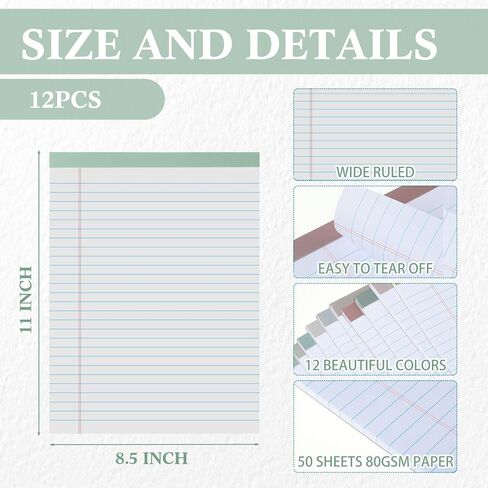 12 Pcs Legal Pads 8.5 x 11 Inches Note Pads 50 Sheets Per Notepad Wide Ruled Lined Paper Notepad Morandi Binding Writing Pad for College Office School, 12 Colors in Saudi Arabia