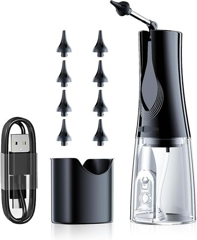 أداة إزالة شمع الأذن لتنظيف الأذن - مجموعة إزالة شمع الأذن الكهربائية التي تعمل بالطاقة المائية IPX7، نظام تنظيف الأذن المقاوم للماء، 3 أوضاع للضغط، تقلل بسهولة منع تراكم الشمع و8 نصائح in Kuwait