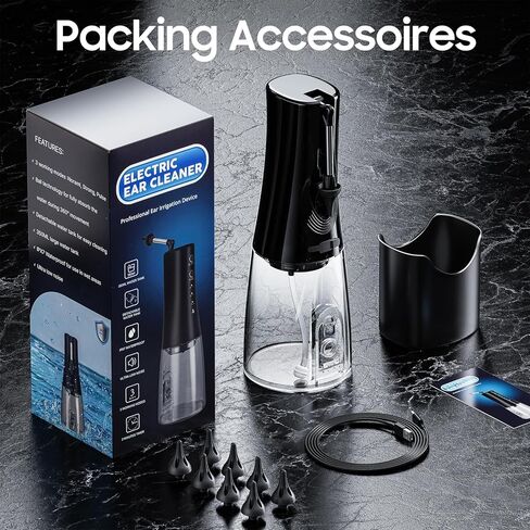 أداة إزالة شمع الأذن لتنظيف الأذن - مجموعة إزالة شمع الأذن الكهربائية التي تعمل بالطاقة المائية IPX7، نظام تنظيف الأذن المقاوم للماء، 3 أوضاع للضغط، تقلل بسهولة منع تراكم الشمع و8 نصائح in Kuwait