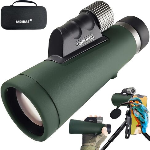 2024 New Andmars 12x56 ED High Power Monocular for Adults. Waterproof Telescope with Box, Phone Adapter and Tripod. FMC Coated & BAK4 Prism. for Birding Hiking Hunting. (Green) in Saudi Arabia