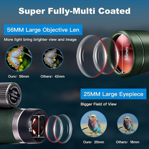 2024 New Andmars 12x56 ED High Power Monocular for Adults. Waterproof Telescope with Box, Phone Adapter and Tripod. FMC Coated & BAK4 Prism. for Birding Hiking Hunting. (Green) in Saudi Arabia