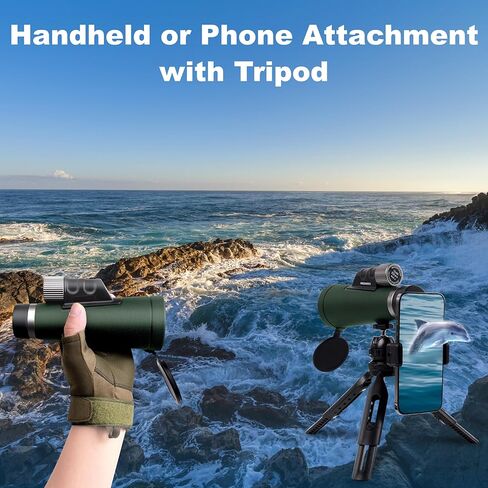 2024 New Andmars 12x56 ED High Power Monocular for Adults. Waterproof Telescope with Box, Phone Adapter and Tripod. FMC Coated & BAK4 Prism. for Birding Hiking Hunting. (Green) in Saudi Arabia