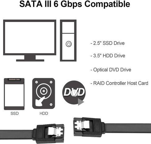 كابل بيانات SaiTech IT 5 حزم SATA III 6.0 جيجابت في الثانية مع مزلاج قفل لكابل HDD وSSD III 6 جيجابت في الثانية (أسود - مستقيم مع مزلاج قفل على كلا الجانبين، كابل Sata) 45 سم in Saudi Arabia