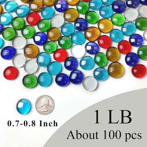 1LB حصى زجاجية مسطحة للمزهرية، 100 قطعة من أحجار الكريمة الزجاجية لحوض السمك، صخور زجاجية مزخرفة لمزهرية حشو خزان الأسماك وحرف حمام الطيور وديكور عيد الحب in Kuwait