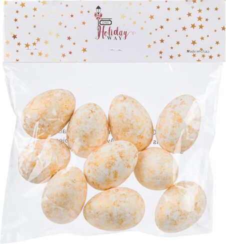 One Holiday Way Set of 10 2.75-inch Marbled Gold Gilded Ivory White Easter Eggs – Elegant Decorative Golden Bowl, Vase or Easter Basket Filler Springtime Decoration – Spring Tabletop Home Decor Accent in Kuwait