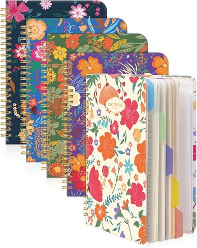 Spiral Notebooks 5 Subject 5-Pack College Ruled Hardcover with Removable Dividers 160 Pages/80 Sheets Each, A5(8.5 "x 5.7") Cute Blooming Floral, for Students Office Business Diary Book in Kuwait