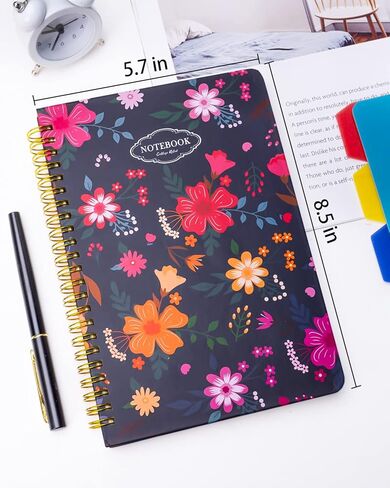 Spiral Notebooks 5 Subject 5-Pack College Ruled Hardcover with Removable Dividers 160 Pages/80 Sheets Each, A5(8.5 "x 5.7") Cute Blooming Floral, for Students Office Business Diary Book in Kuwait