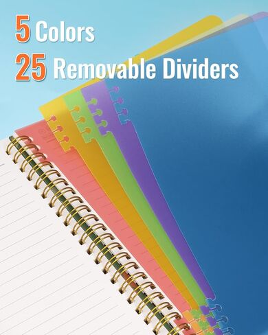 Spiral Notebooks 5 Subject 5-Pack College Ruled Hardcover with Removable Dividers 160 Pages/80 Sheets Each, A5(8.5 "x 5.7") Cute Blooming Floral, for Students Office Business Diary Book in Kuwait