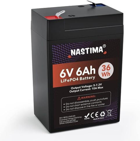 NASTIMA 6V 6Ah LiFePO4 Battery, 2000+ Cycles Rechargeable Lithium Iron Phosphate Battery Pack with BMS for Emergency Light, Lantern, Kids Ride On Car, Deer Game Feeder in Saudi Arabia