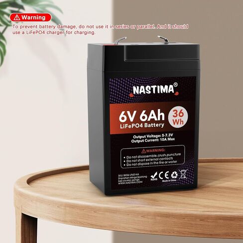NASTIMA 6V 6Ah LiFePO4 Battery, 2000+ Cycles Rechargeable Lithium Iron Phosphate Battery Pack with BMS for Emergency Light, Lantern, Kids Ride On Car, Deer Game Feeder in Saudi Arabia