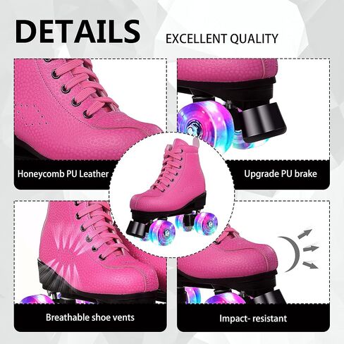 Roller Skate Shoes for Women&Men Classic Honeycomb PU Leather High-top Quad Roller Skates for Beginner, Professional Indoor&Outdoor Four-Wheel Shiny Roller Skates for Girls Unisex in Saudi Arabia