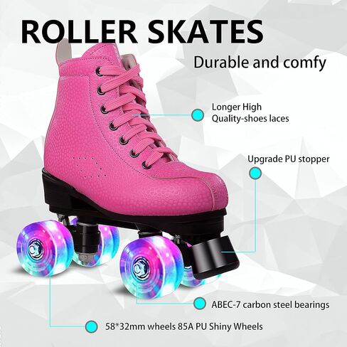 Roller Skate Shoes for Women&Men Classic Honeycomb PU Leather High-top Quad Roller Skates for Beginner, Professional Indoor&Outdoor Four-Wheel Shiny Roller Skates for Girls Unisex in Saudi Arabia