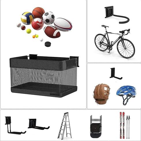 منظم المعدات الرياضية للمرآب، سلة تخزين الكرات على الحائط، رف تخزين الدراجات والخوذات، رف أدوات للتزلج على الجليد وكرة السلة وكرة القدم ومضارب البيسبول in Kuwait