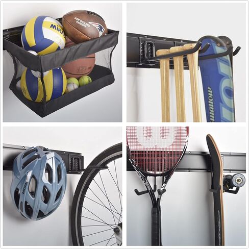 منظم المعدات الرياضية للمرآب، سلة تخزين الكرات على الحائط، رف تخزين الدراجات والخوذات، رف أدوات للتزلج على الجليد وكرة السلة وكرة القدم ومضارب البيسبول in Kuwait